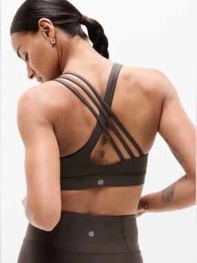 Athleta NWT Train Free Sports Bra Strappy Back Dark Brown Size L A/C Cup